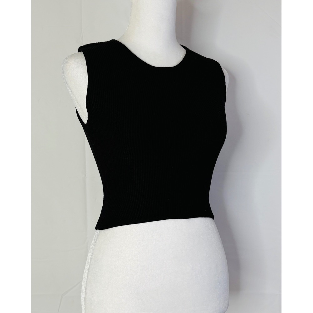 House of Harlow 1960 Ribbed Knit Sleeveless Crop Top Medium Black Womens